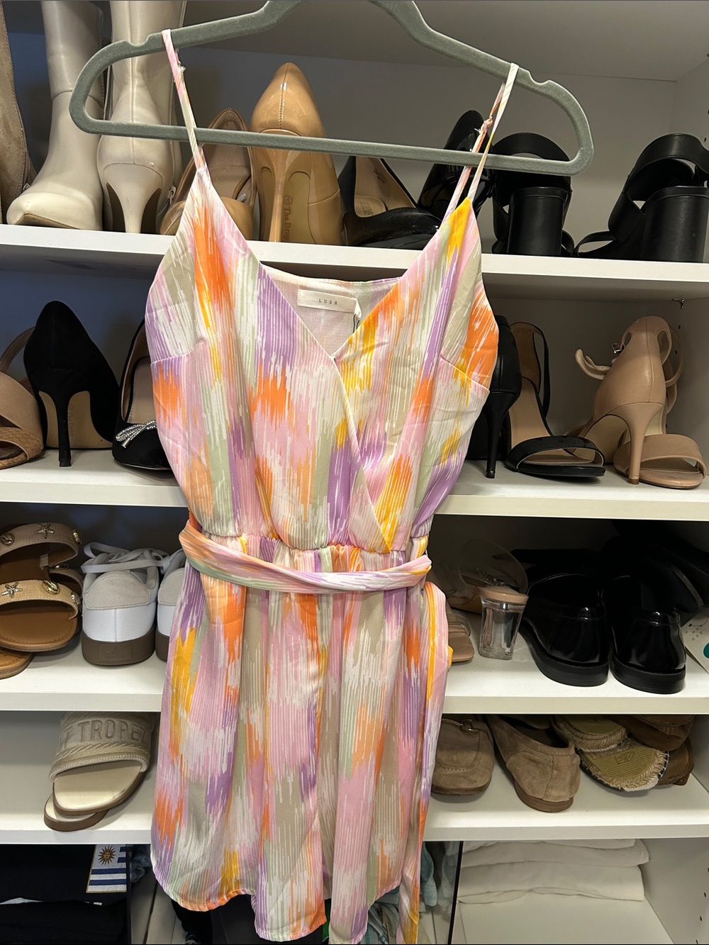 Lush Pastel Pink Lavender and Orange Mini Wrap Romper